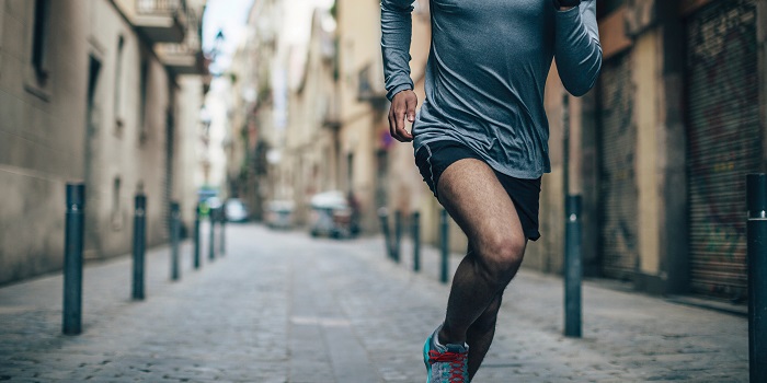 A man running in the city